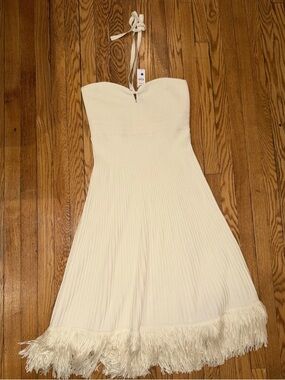 Express Strapless Cream Fringe-Hem Dress